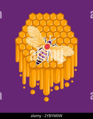 A Honey Bee at a Honeycomb Stock Vector