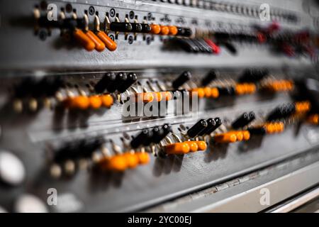 Military safety control panel with lot of switches Stock Photo