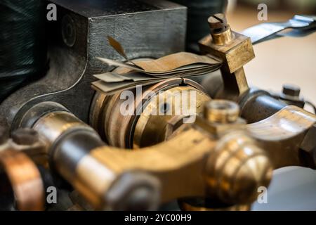 Vintage powerful industrial brushed DC motor's brushed brushed on the shaft Stock Photo