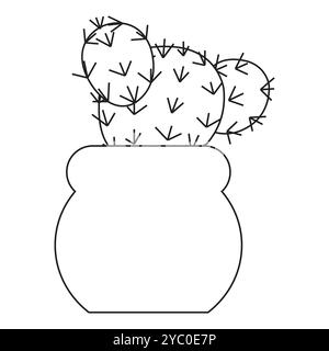 Simple cute round cactus in a pot in doodle style. Vector illustration isolated on white background. Stock Vector