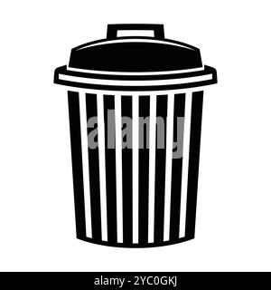 A simple black trash can icon perfect for web or print projects. This minimalist design represents waste disposal and cleanliness in any environment. Stock Vector