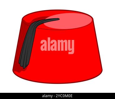 Fez Pillbox shape Hat with tassel. Head Fashion accessory cap clothing technical illustration. Vector headgear for Men, women, unisex style, flat template CAD mockup sketch outline isolated Stock Vector