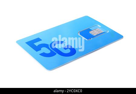 Light blue 5G SIM card isolated on white Stock Photo
