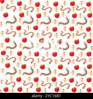 worms, centipedes with fruit as a pattern background Stock Vector