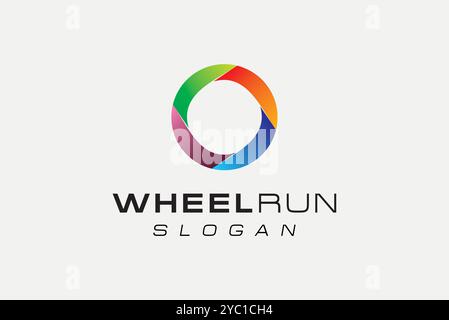 Wheel run colorful logo design vector business brand creative ideas editable Stock Vector