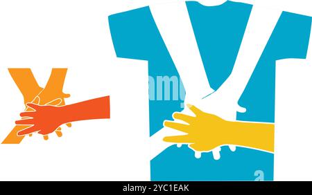 Hands group t-shirt logo design vector business brand creative ideas editable Stock Vector