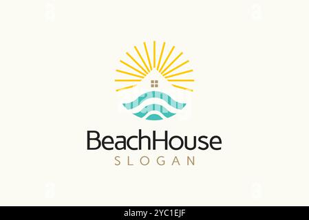 Beach house sun home summer vacation logo design vector business brand creative ideas editable Stock Vector