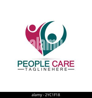 People Care logo with heart and person symbol design. logo Love and Care for Charity and support People Stock Vector