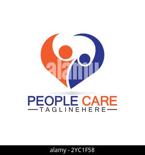 People Care logo with heart and person symbol design. logo Love and Care for Charity and support People Stock Vector