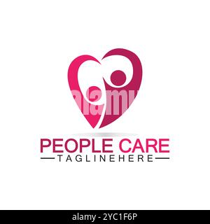 People Care logo with heart and person symbol design. logo Love and Care for Charity and support People Stock Vector