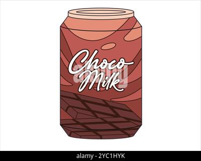 Choco milk can canned chocolate milky flavor drink dairy drink product brown color packaging aluminum canned container design flat illustration Stock Vector