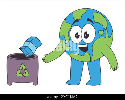 Littering garbage recycling place earth character colorful mascot expressive happy face save environment design icon set Stock Vector