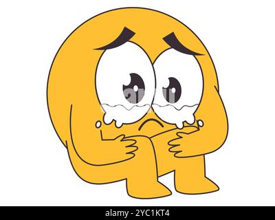 Crying sad unhappy emoji yellow emoticon character facial expression avatar teary eyes bawling gesture design icon set Stock Vector