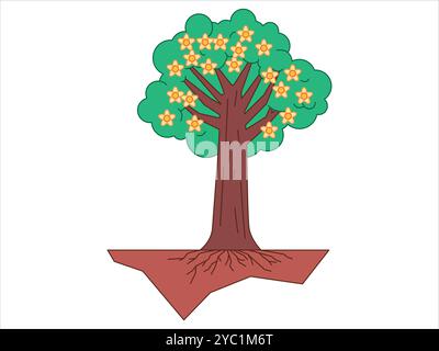 Blossom flowering tree blooming flower growth phase stage spring season nature plant colorful set icon design Stock Vector