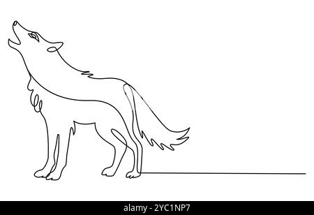 Continuous one line drawing of wolf animals concept single line outline vector design, wolf dog dangerous head one line art design vector Stock Vector