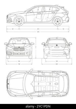 BMW Serie 1 2019 car blueprint Stock Vector