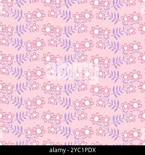 Hand drawn vector seamless floral pattern with pink flowers. Lovely romantic fashion flowers Print for background, wallpaper, fabric Stock Vector