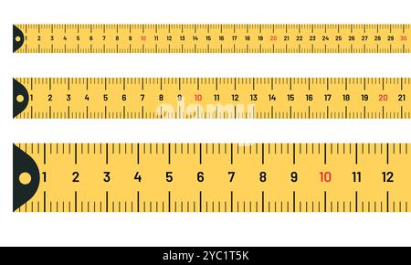Ruler measuring long tape set. Stock Vector