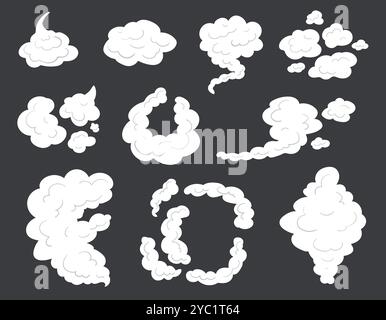 Flat smoke cloud set. Smoking, smog, dust clouds. Stock Vector