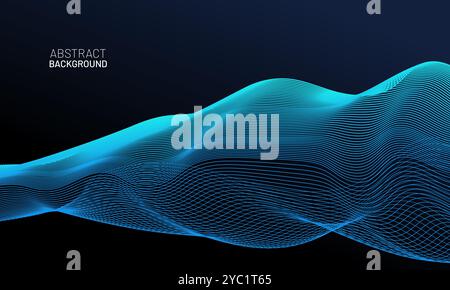 Abstract vector background with blue flowing dynamic wave lines Stock Vector