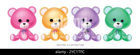 Birthday teddy bear vector set design. Colorful lovely teddy bear element for kids party birthday gift collection in white background. Vector Stock Vector