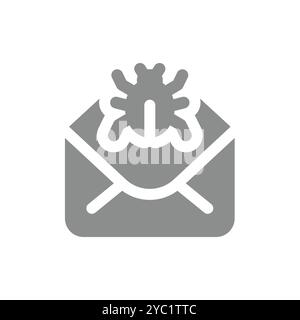 Email with virus or spyware vector icon. Fishing, bug with e mail or spam symbol. Stock Vector