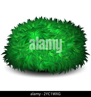 A lush, green bush with a rounded shape casts a shadow isolated on a white background. Stock Vector