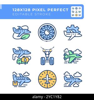 Aviation industry RGB color icons set Stock Vector