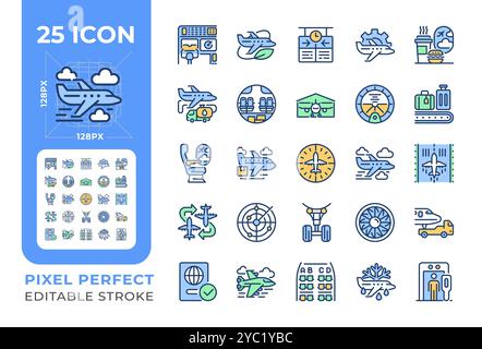 Aviation RGB color icons set Stock Vector