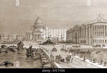 Barkskibet Lindemans Bygget 1869 石版画 A 19th century view of St Petersburg (Petrograd/ Leningrad