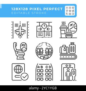 Airport services linear icons set Stock Vector