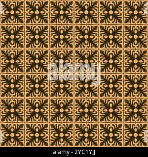 Vintage Tile Seamless Pattern With Brown Color Combination. Talavera Pattern Design Stock Vector