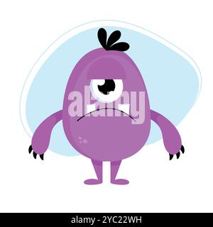 Cute cartoon sad monster. Funny purple creature in childish style isolated on white background. Vector illustration Stock Vector
