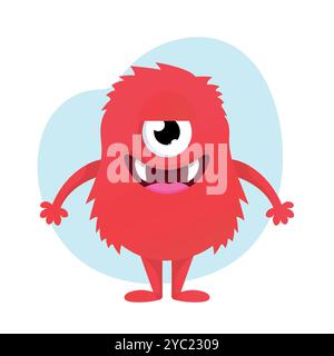 Cute cartoon fluffy monster. Funny red creature in childish style isolated on white background. Vector illustration Stock Vector