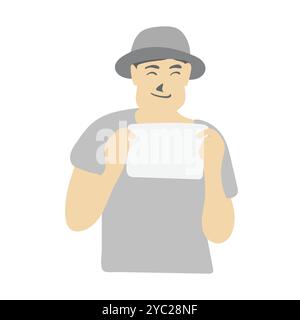 half length of man with hat holding paper sign illustration vector isolated on white background Stock Vector
