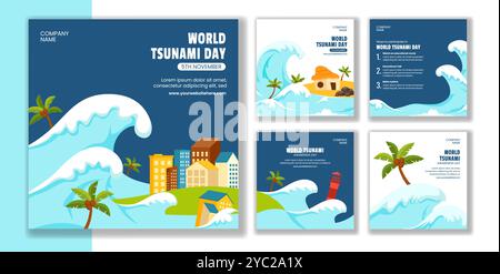 World Tsunami Day Social Media Post Design in Hand Drawn Style Illustration Stock Vector