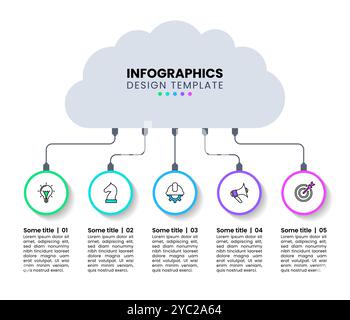 Infographic template with icons and 5 options or steps. Cloud. Can be used for workflow layout, diagram, banner, webdesign. Vector illustration Stock Vector