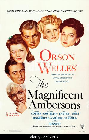 The Magnificent Ambersons (1942 movie poster) Orson Welles, Joseph Cotten, Dolores Costello, Anne Baxter, Tim Holt, Agnes Moorehead - artwork by Norman Rockwell Stock Photo