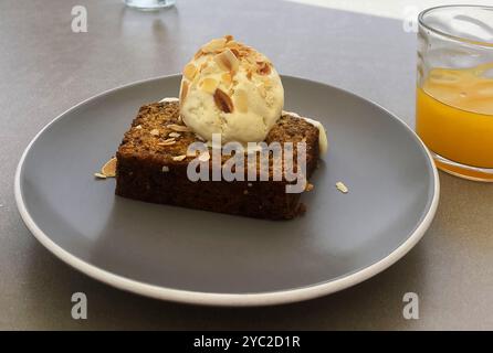 Banana Pie with a Scoop of Creamy Ice Cream Stock Photo