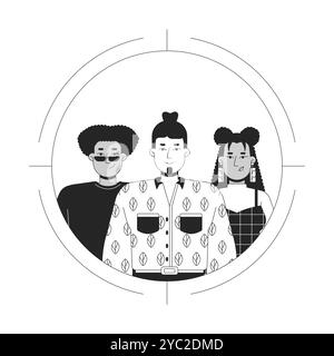 Target audience black and white 2D illustration concept Stock Vector