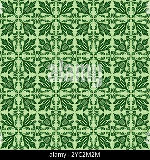 Mediterranean ceramic tile pattern green color. talavera pattern vector Stock Vector