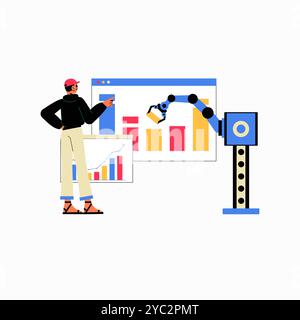 Robotic Arm And Data Dashboard In Flat Vector Illustration Symbolizing ...