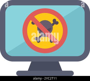 Computer monitor is displaying a no malware sign, promoting online safety and security Stock Vector