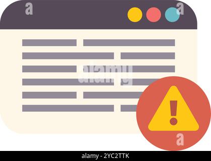 Browser window displaying error message with alert symbol, concept for internet security, scam, virus, malware or phishing Stock Vector