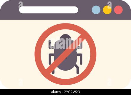 Website security concept with antivirus software blocking a bug in a flat design Stock Vector