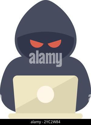 Hacker wearing a hoodie and using a laptop, symbolizing cybercrime and digital threats Stock Vector