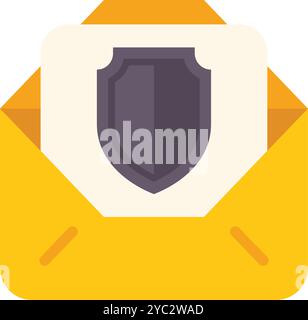 Open yellow envelope with a shield icon on a letter, representing secure email and data protection Stock Vector