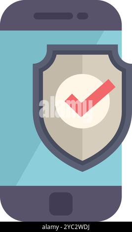 Smartphone is displaying a security shield with a check mark, indicating successful protection Stock Vector