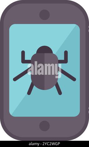 Smartphone is showing a virus malware bug on the screen Stock Vector