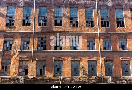 industrial background, facade of abandoned vintage factory building Stock Photo